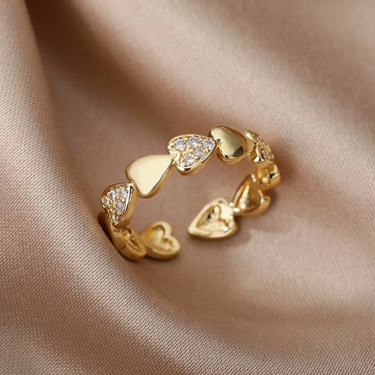 Heart Zircon Rings for Women Open Adjustable Stainless Steel Ring Gold Color Romantic Wedding Couple Aesthetic Jewelry Anillos